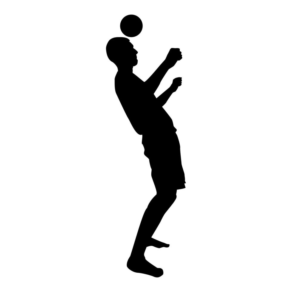 l'uomo calcia la palla in testa. il giocatore di calcio tocca la palla con la testa il concetto di calcio trucco di giocoleria con l'icona della palla colore nero illustrazione vettoriale immagine in stile piatto