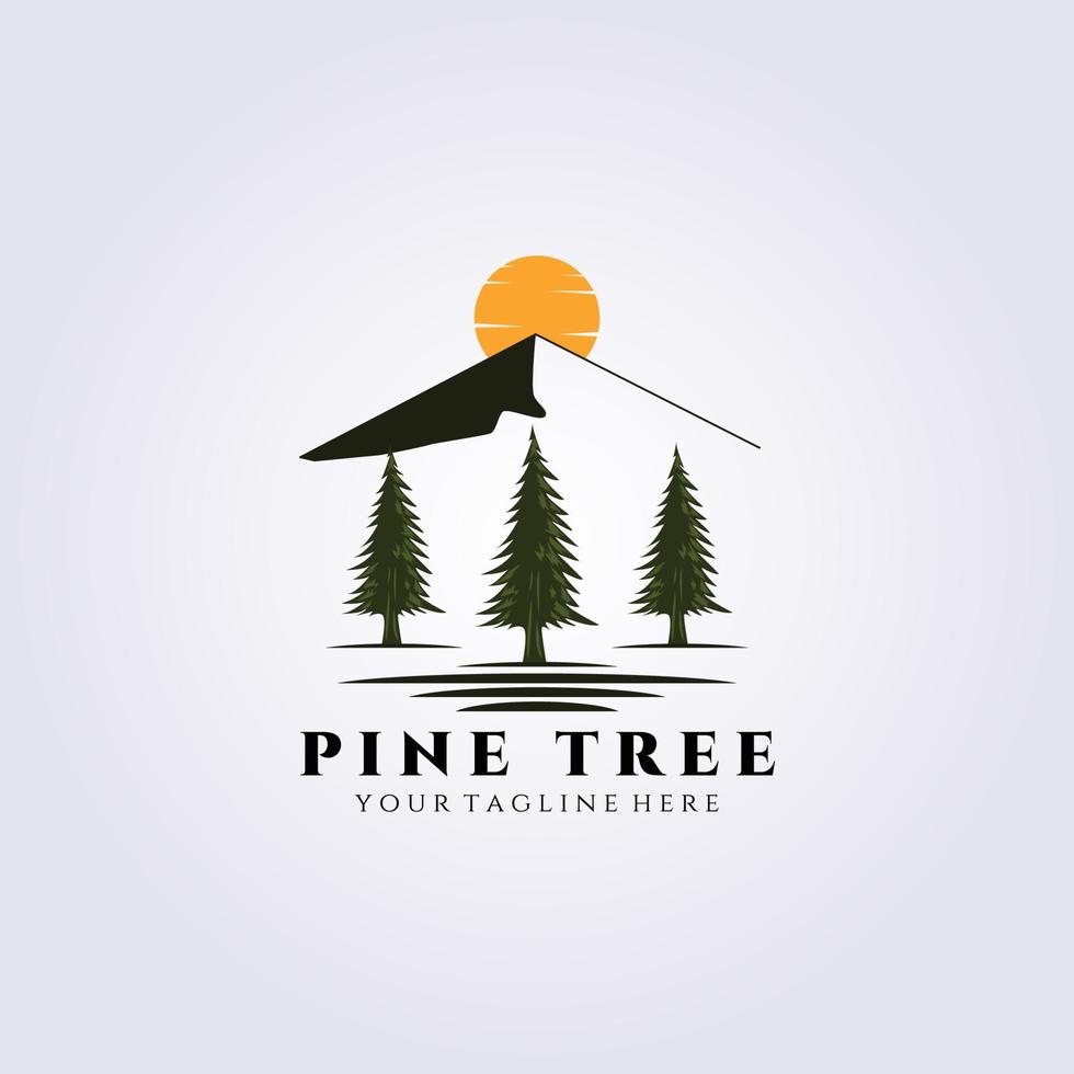 pino tramonto logo illustrazione vettoriale design, alberi di colori