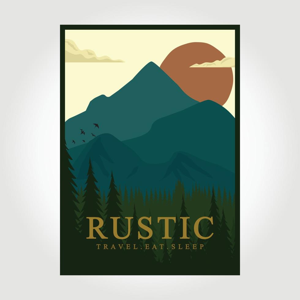 paesaggio avventura di montagna all'aperto poster vintage illustrazione vettoriale design