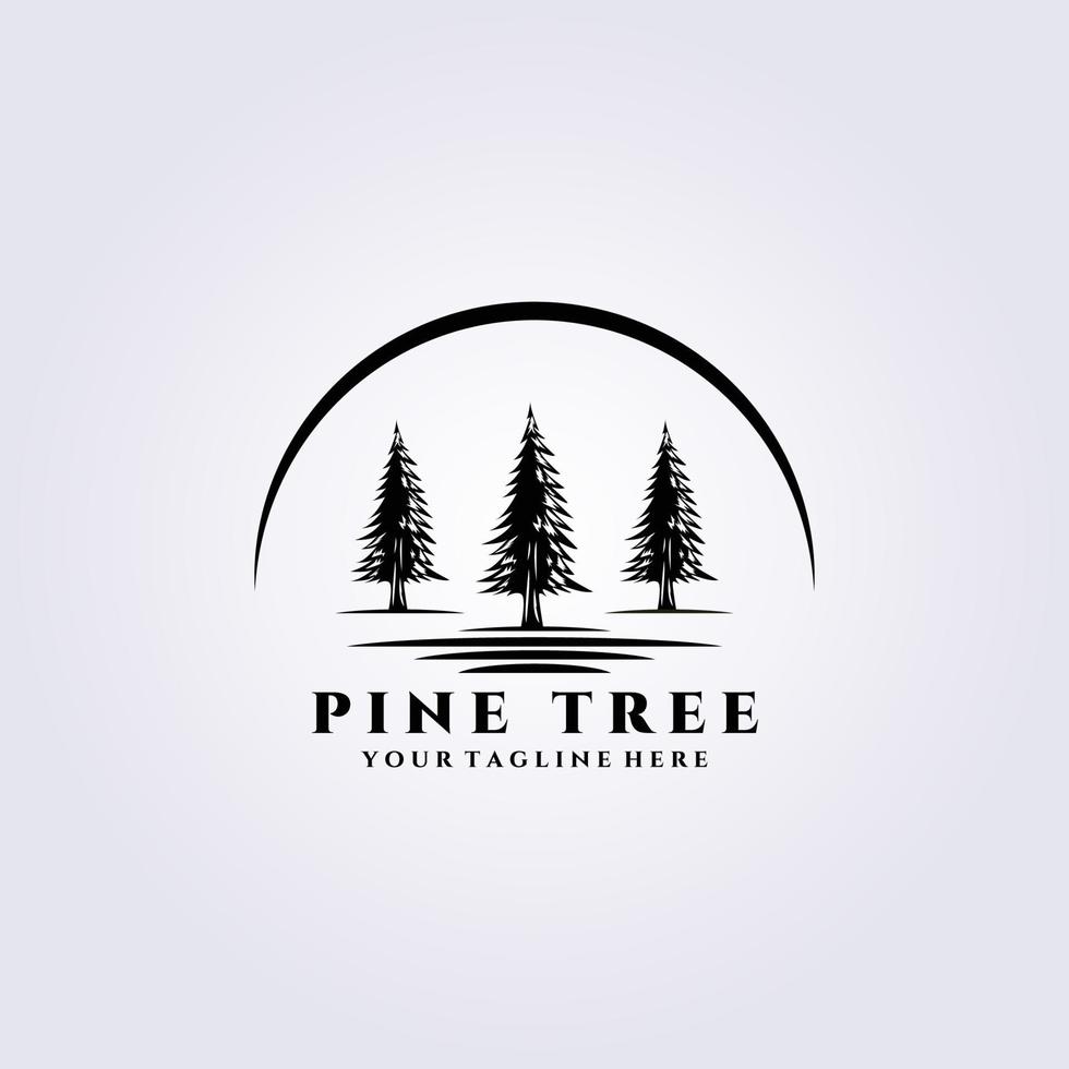 disegno dell'illustrazione di vettore del logo dell'albero di pino, alberi d'annata del fiume