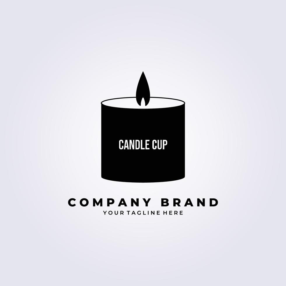 logo della fiamma della luce di vetro della candela nel disegno dell'illustrazione di vettore della tazza