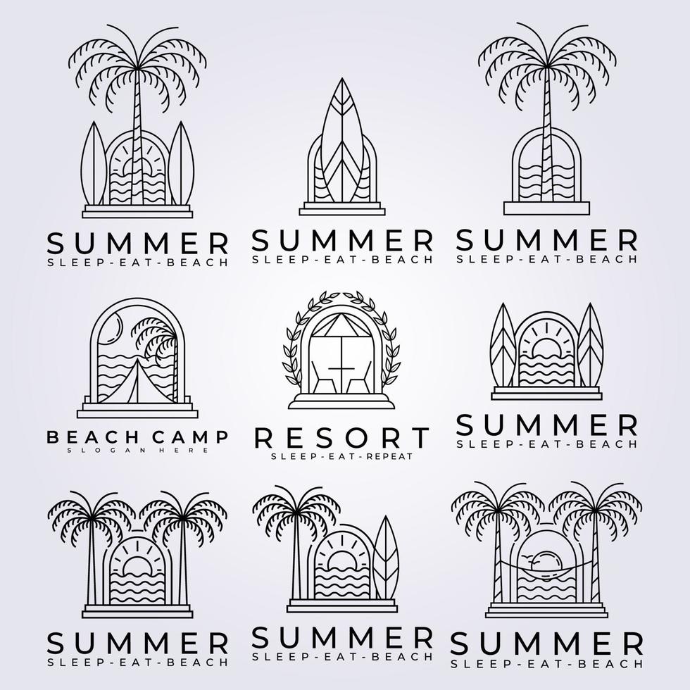 logo del pacchetto di surf estivo resort oceanico illustrazione vettoriale design resort hawaii logo