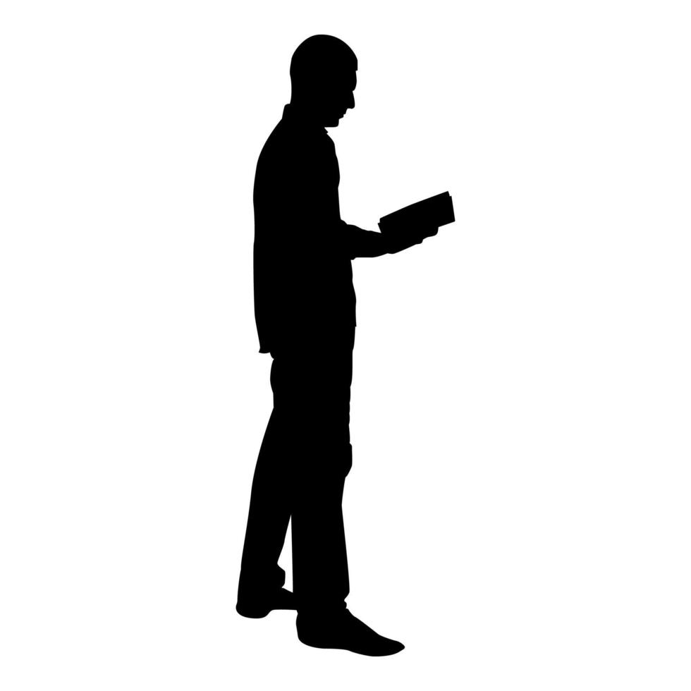 uomo in piedi lettura silhouette concetto imparando vettore