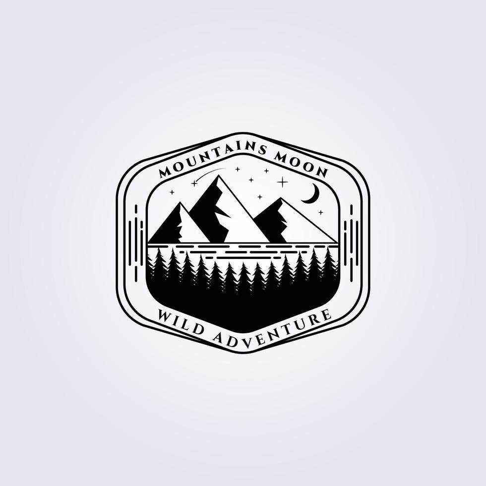 pino di montagna e logo del lago disegno vettoriale illustrazione, logo vintage, emblema distintivo, elemento