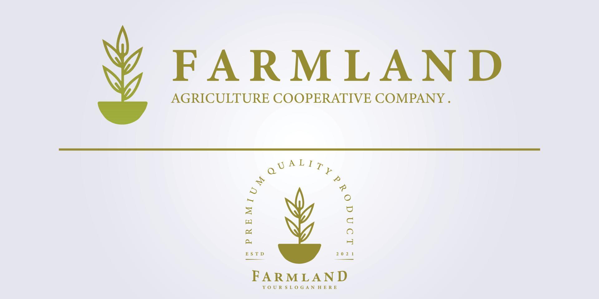 disegno dell'illustrazione di vettore del simbolo dell'etichetta dell'icona del logo dell'insegna dell'agricoltura dei terreni agricoli