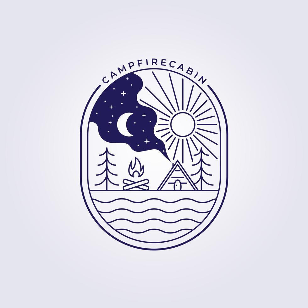 falò notte tenda cabina cottage logo illustrazione vettoriale design icona simbolo