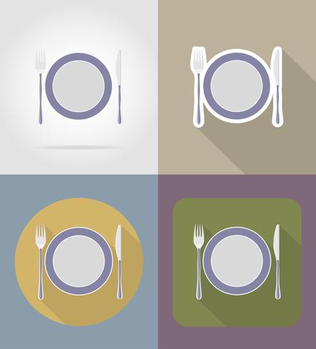 piatto con oggetti e attrezzature coltello forchetta per l&#39;illustrazione vettoriale cibo