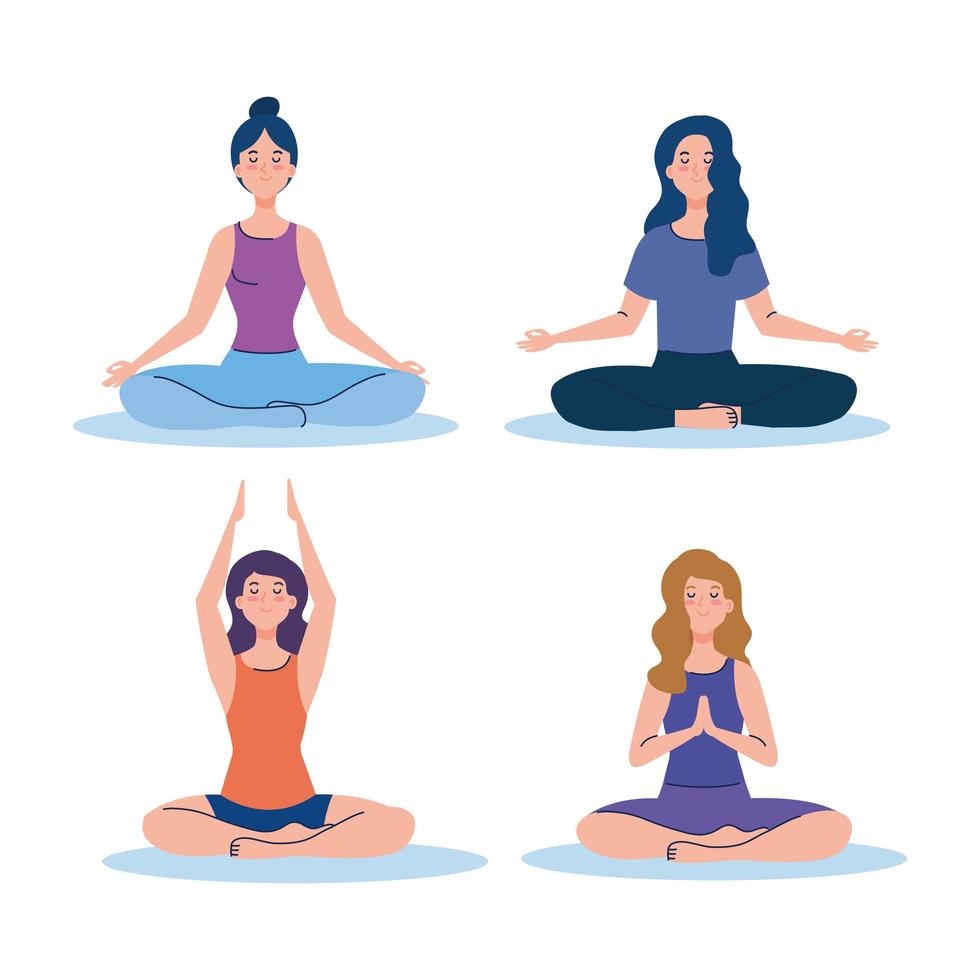 gruppo di donne che meditano, concetto per yoga, meditazione, relax, stile di vita sano vettore