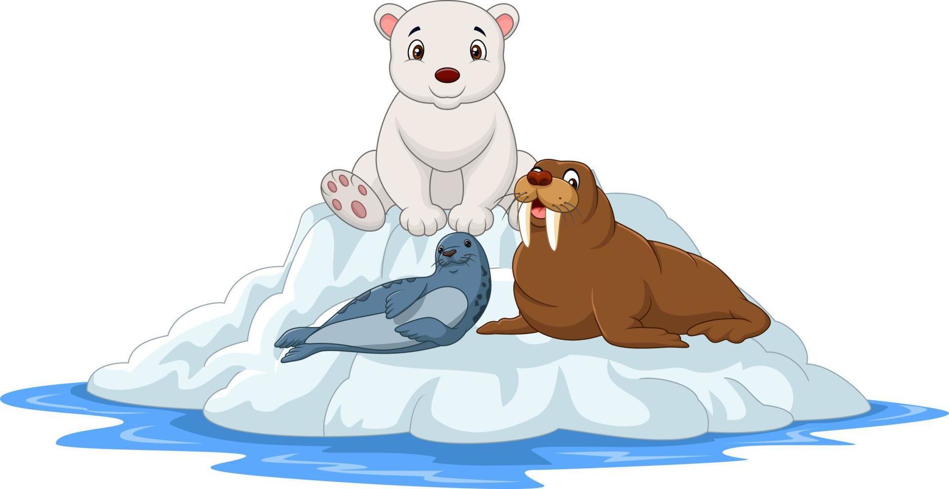 animali artici dei cartoni animati su un iceberg vettore