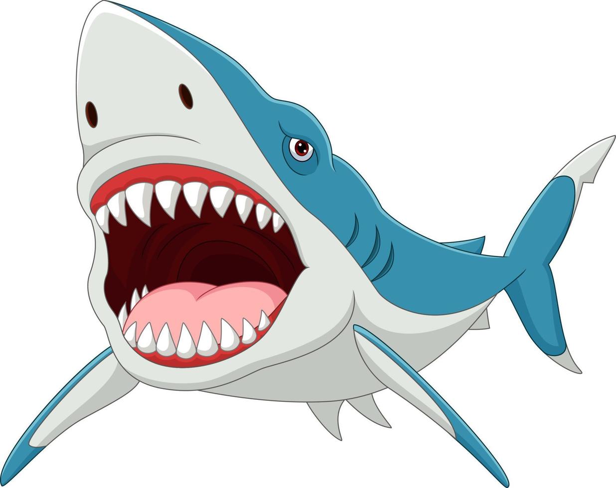 squalo cartone animato con la bocca aperta vettore