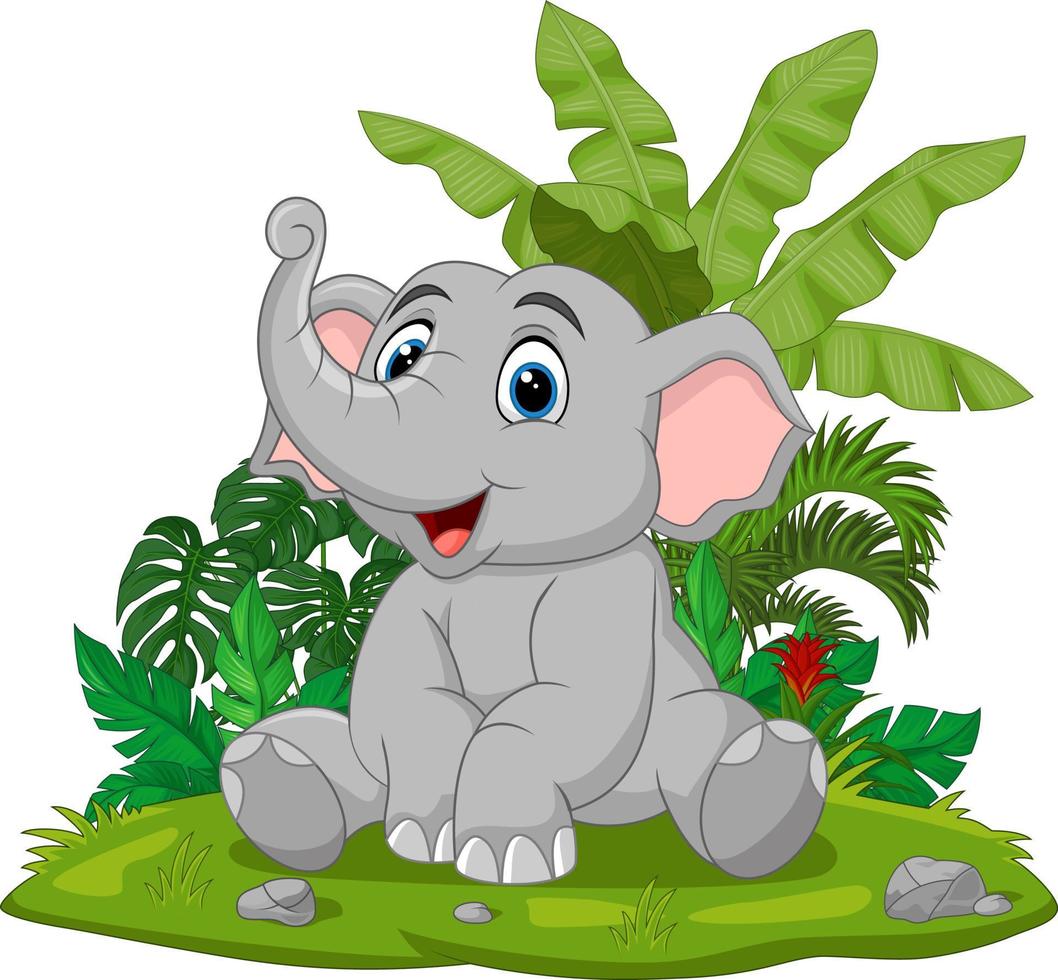 elefantino del fumetto che si siede nell'erba vettore