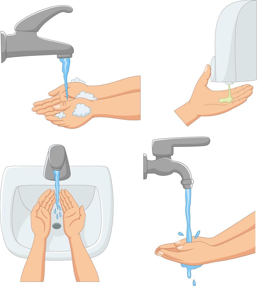 illustrazione di lavaggio delle mani e igienizzazione delle mani vettore