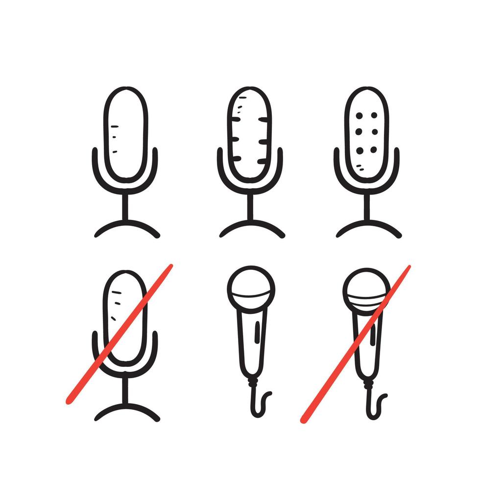vettore di illustrazione dell'icona del microfono doodle disegnato a mano isolato