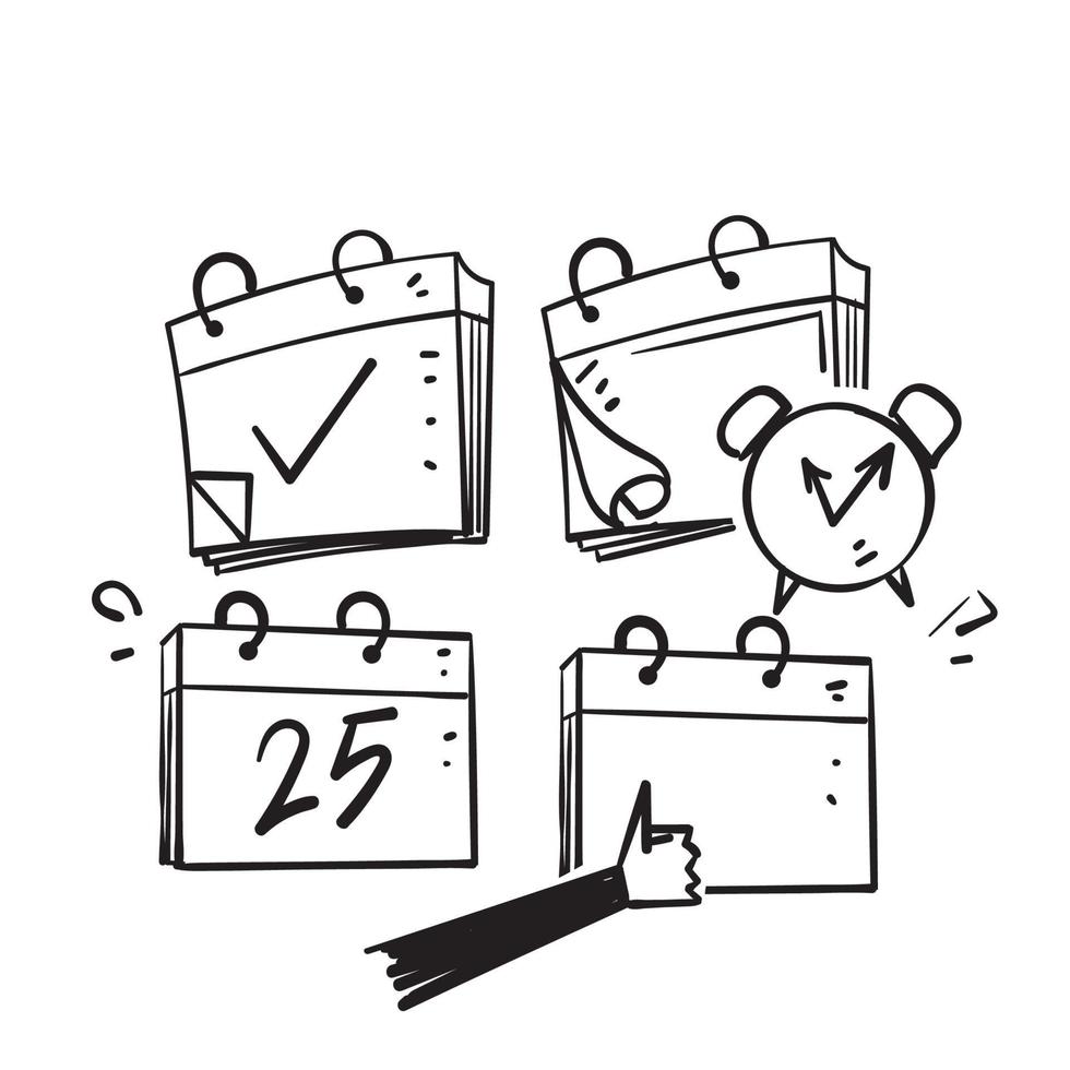 vettore di illustrazione del promemoria del tempo del calendario disegnato a mano isolato