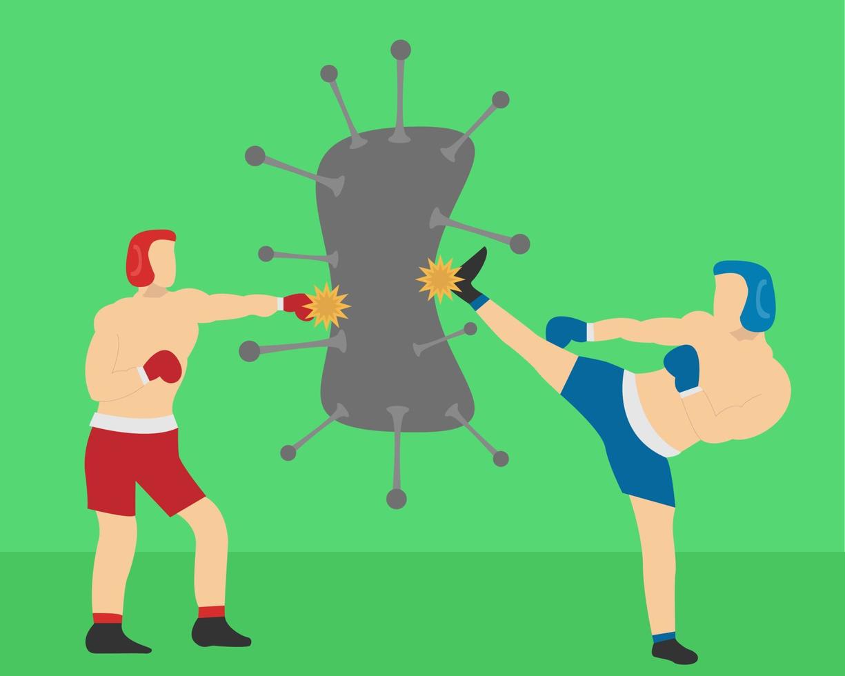 illustrazione disegno vettoriale di due combattenti che attaccano il virus