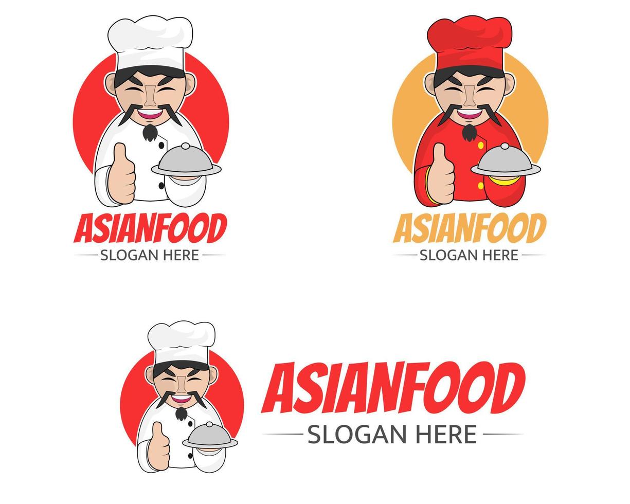 illustrazione disegno vettoriale del logo chef asiatico per cibo asiatico.