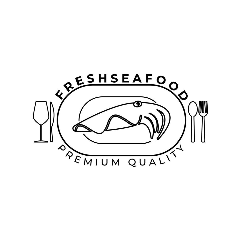 disegno del modello di illustrazione vettoriale del logo delle seppie, logo del ristorante di pesce, modalità a tavola