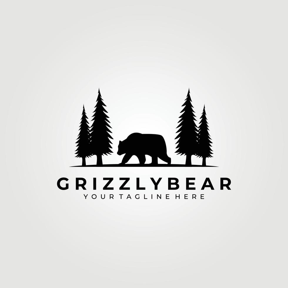 logo dell'orso, orso grizzly, logo della fauna selvatica, disegno dell'illustrazione vettoriale dell'orso