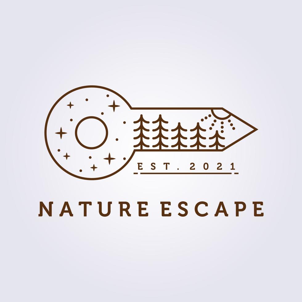 adesivo di fuga dalla natura foresta logo icona simbolo segno etichetta illustrazione vettoriale design camp line art