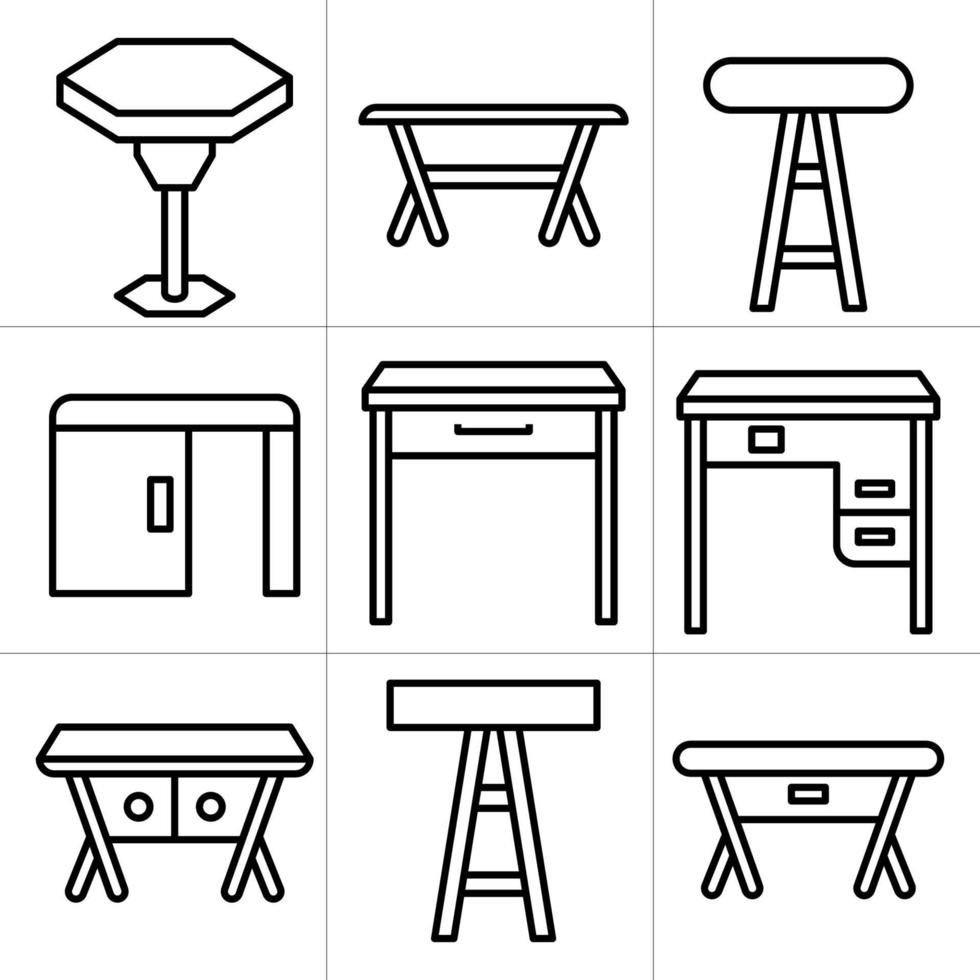 icone della linea di tavolo e scrivania vettore