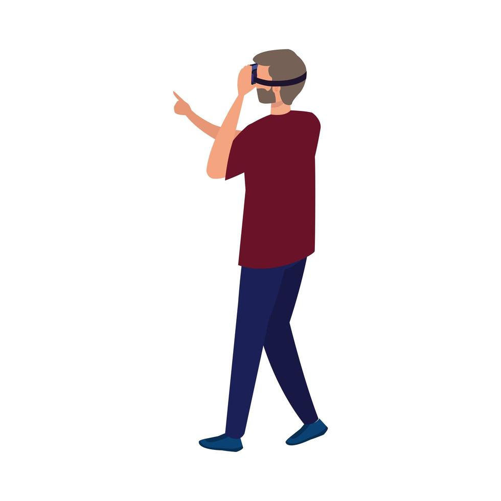 uomo con occhiali realtà virtuale su sfondo bianco vettore