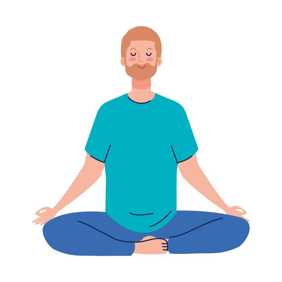uomo che medita, concetto di yoga, meditazione, relax, stile di vita sano vettore