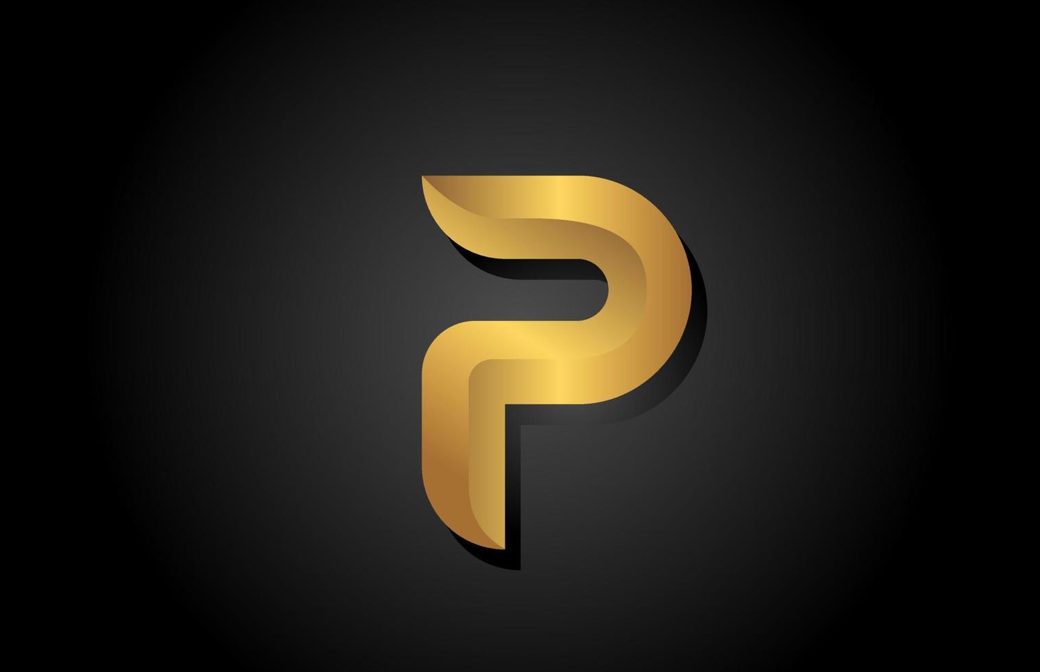 oro dorato p alfabeto lettera logo icona design. modello aziendale per affari di lusso vettore