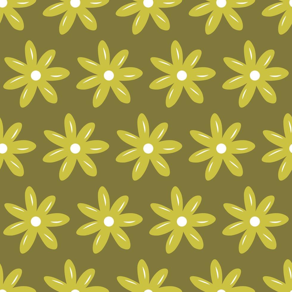 semplice floreale senza cuciture motivo floreale di camomilla illustrazione vettoriale colore oliva stampa in tessuto verde botanico piatto