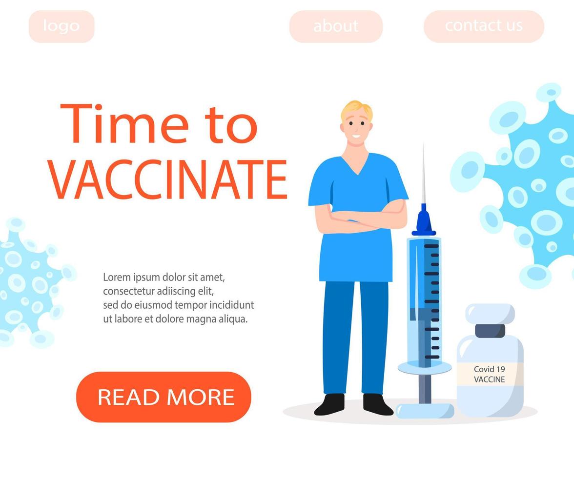 sfondo del sito Web di vaccinazione contro il coronavirus. banner medico della campagna sanitaria. illustrazione piatta vettoriale colorato.