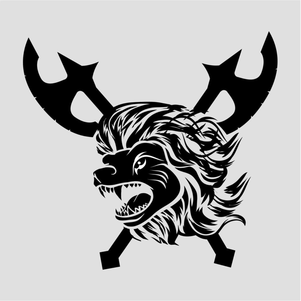 illustrazione della testa del leone vichingo del tatuaggio tribale e logo vettoriale