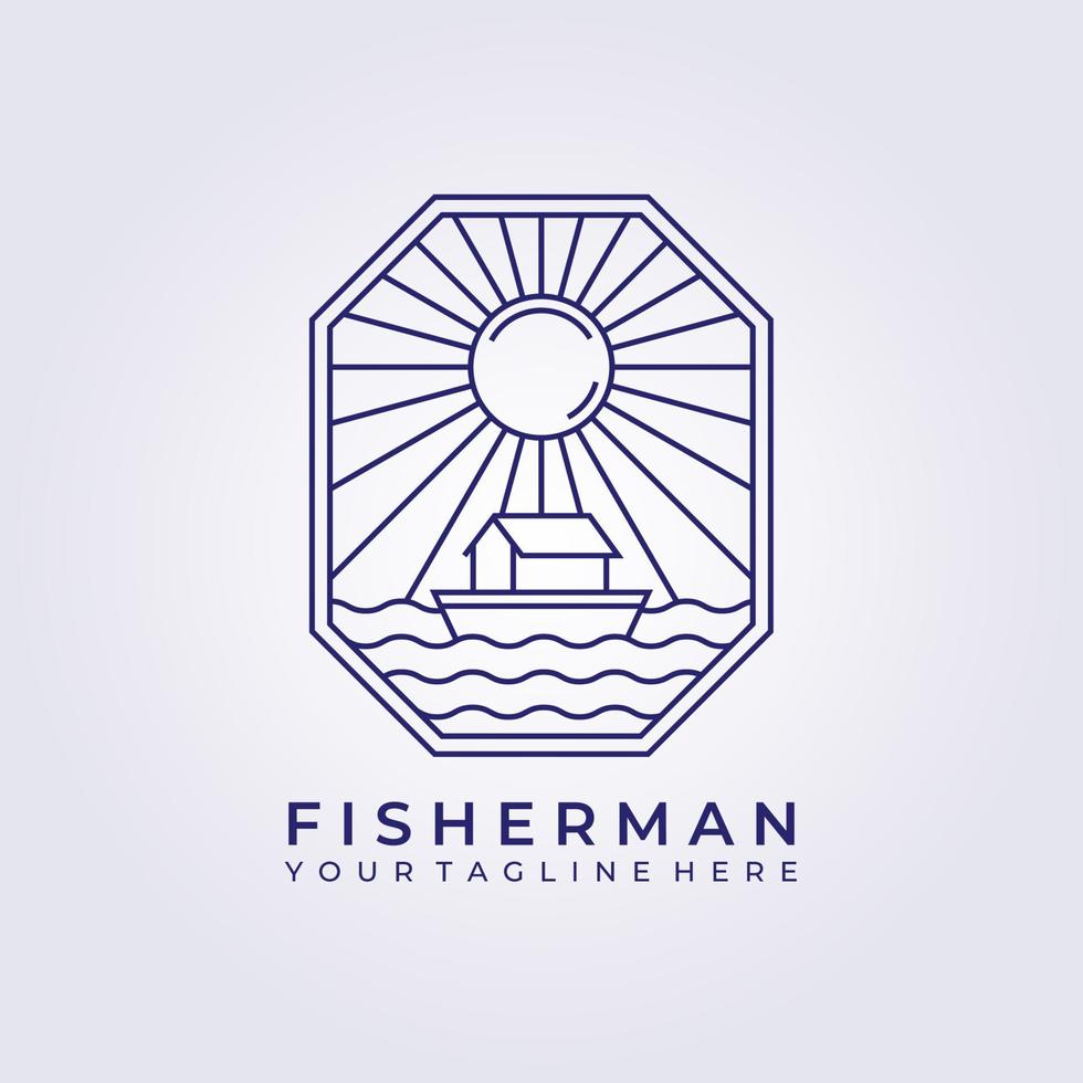 pescatore barca a vela vacanza logo vettore icona linea arte semplice illustrazione design telaio logo distintivo emblema