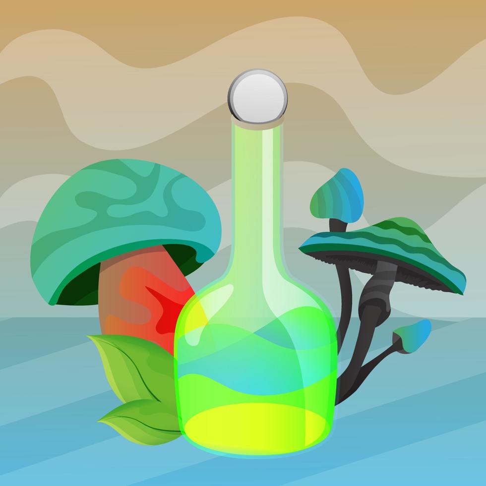 vettore chimico di vetro rompicapo con illustrazione di forma di funghi e natura