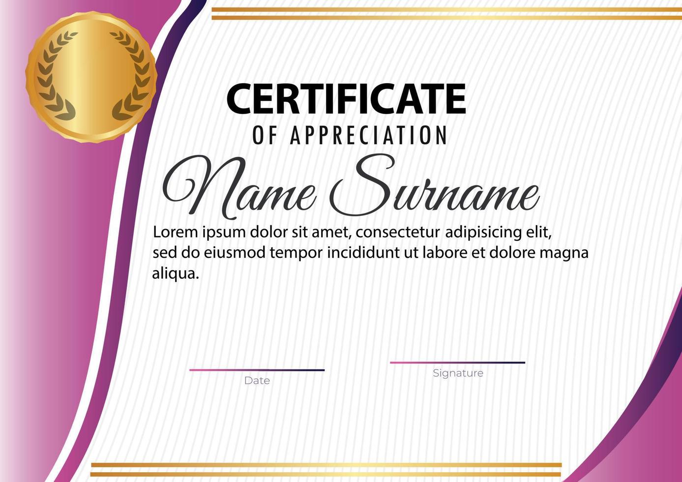 modello di certificato viola di lusso con elegante cornice del bordo, design del diploma per la laurea o il completamento vettore