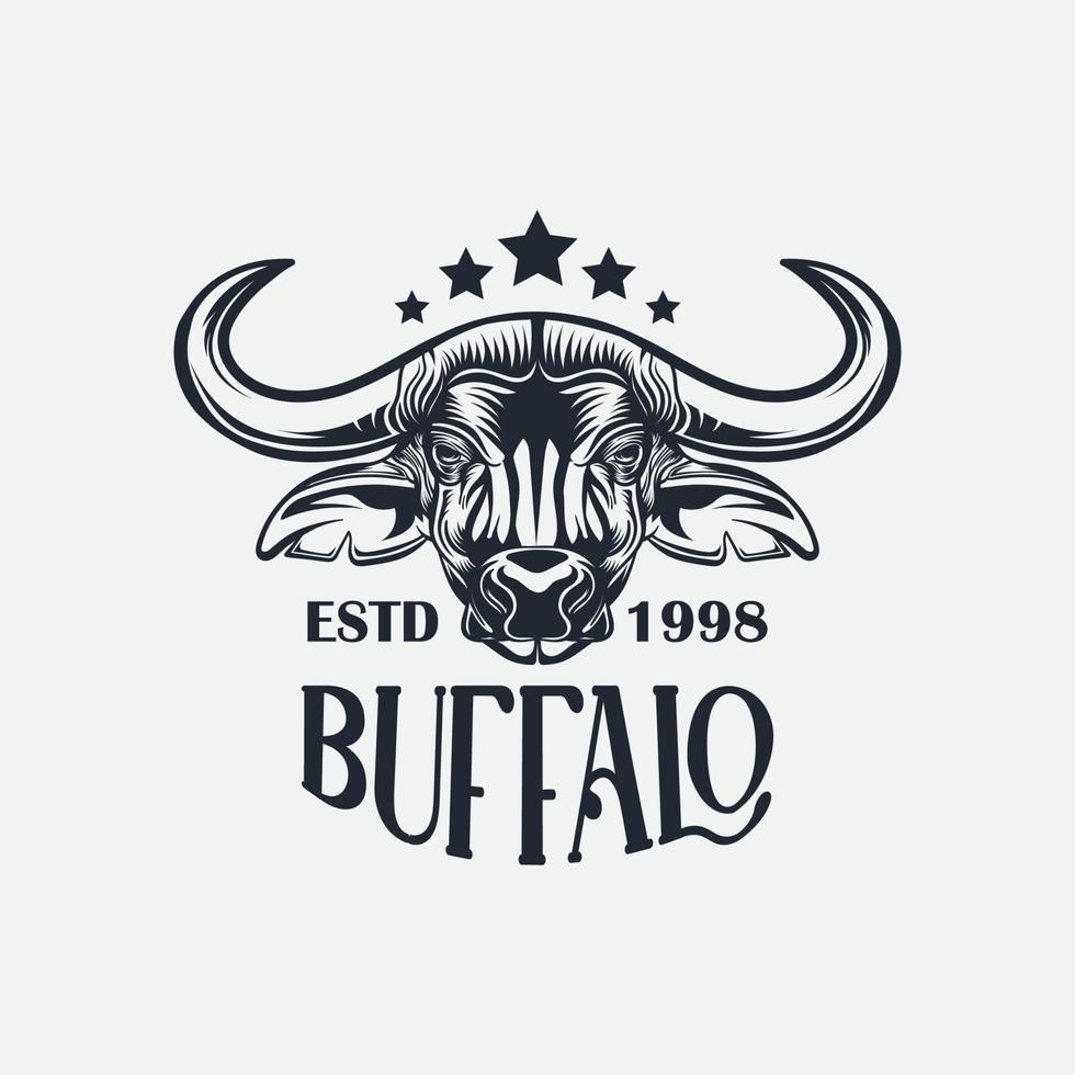 logo testa di bufalo vintage retrò, emblema, etichetta, logo design vettoriale