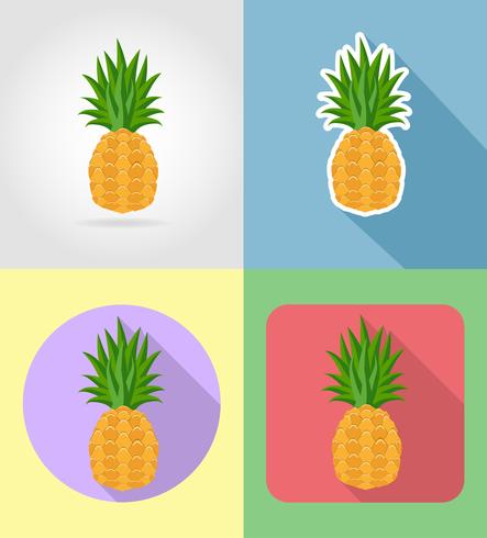 le icone stabilite del piano di frutti dell&#39;ananas con l&#39;illustrazione di vettore dell&#39;ombra