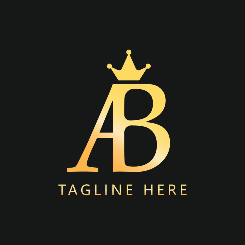 design del logo della lettera ab con corona sul logo dorato della testa vettore