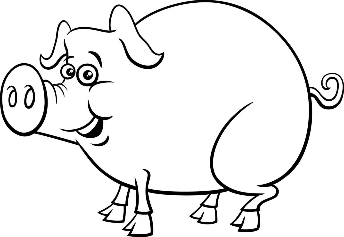 cartone animato divertente maiale fattoria animale personaggio libro da colorare pagina vettore