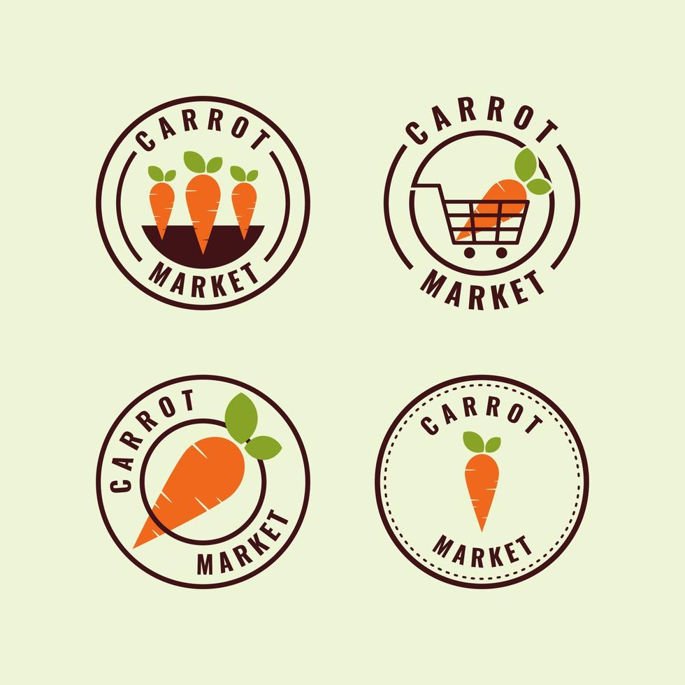 set di collezione di logo di carote, immagini di design di etichette di francobolli di carote organiche sane vettore