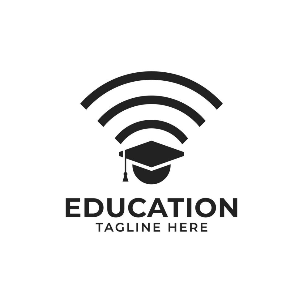 segnale wireless wifi del cappello del college per il design del logo dell'istruzione di apprendimento online vettore