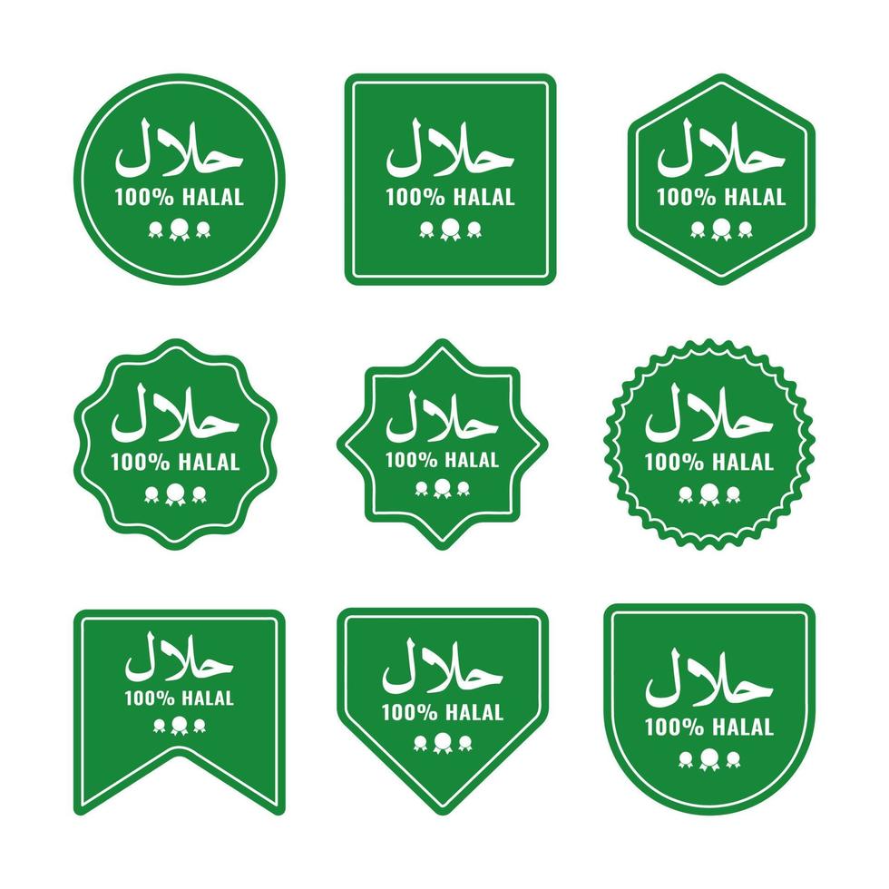 set vettoriale con logo timbro halal, design del simbolo del badge certificato halal al 100% per l'etichetta adesiva del prodotto