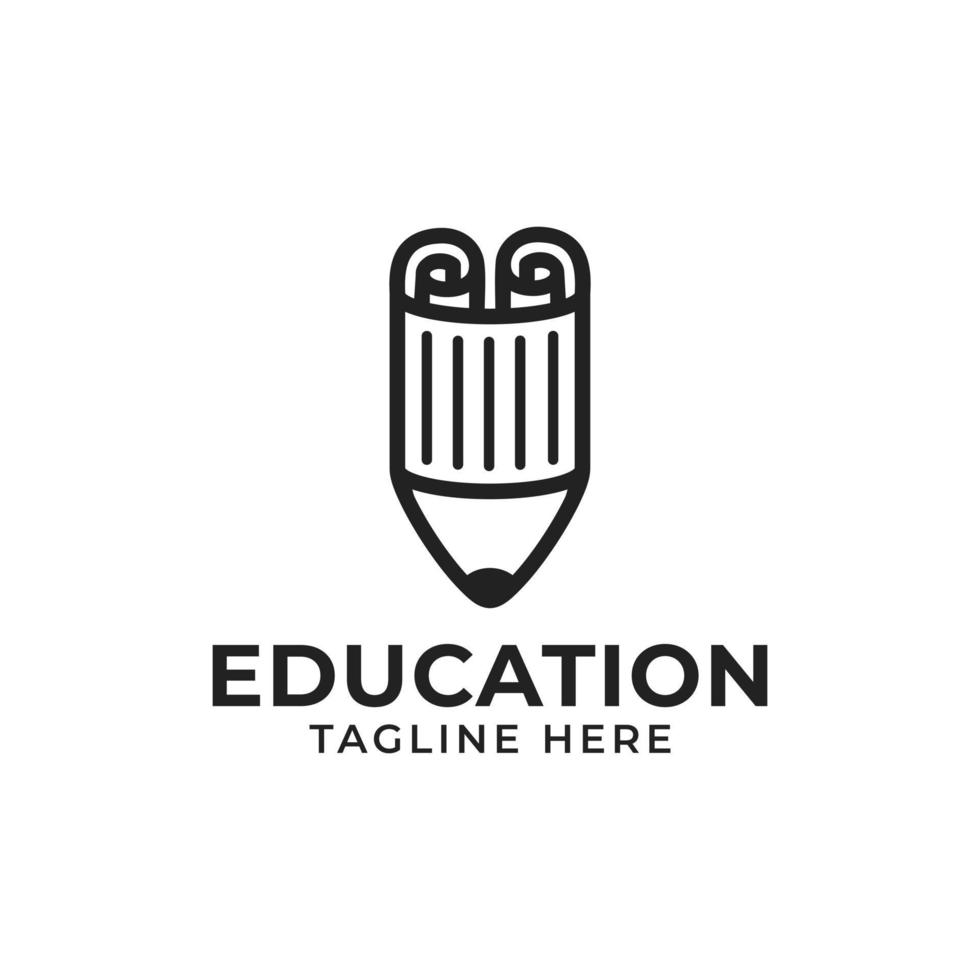 foglio di carta per documenti e icona a forma di matita per il design del logo educativo vettore