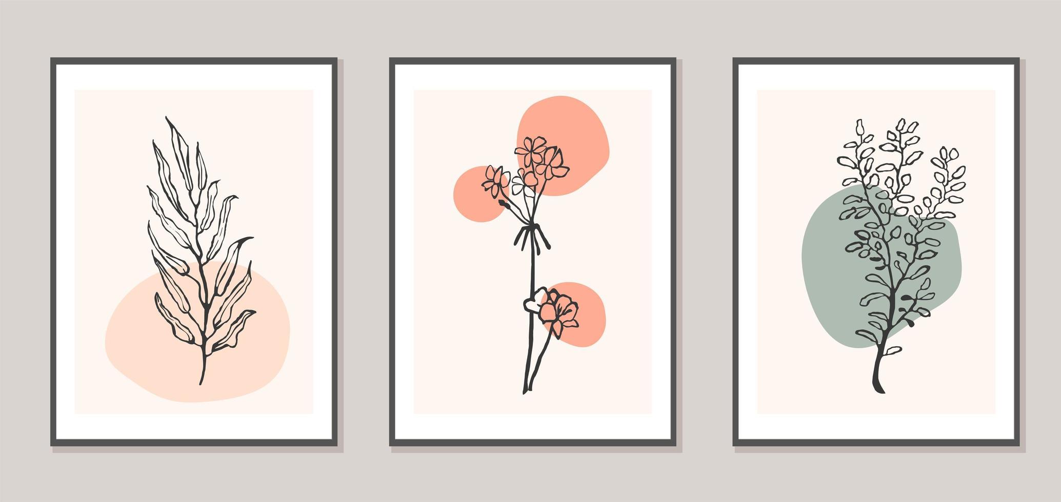set con poster moderno collage con forme astratte e illustrazione di piante vettore