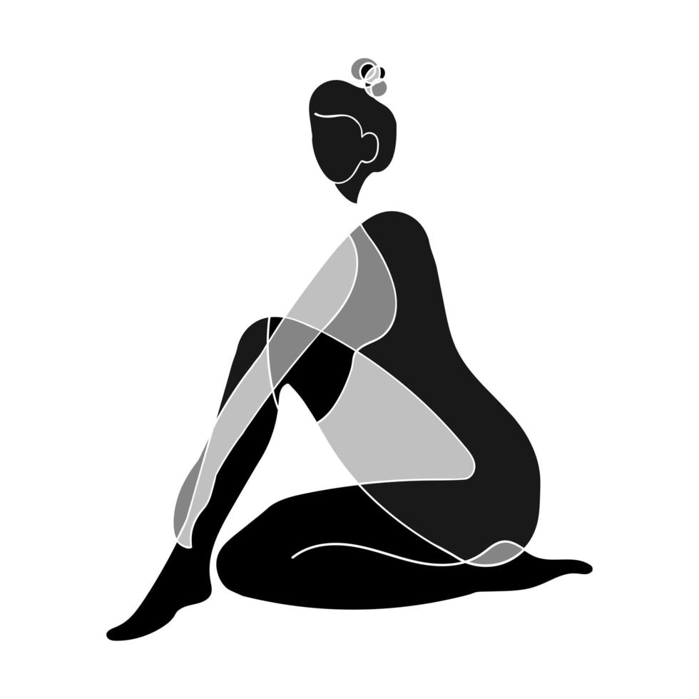 illustrazione in bianco e nero della silhouette nuda del corpo della donna vettore
