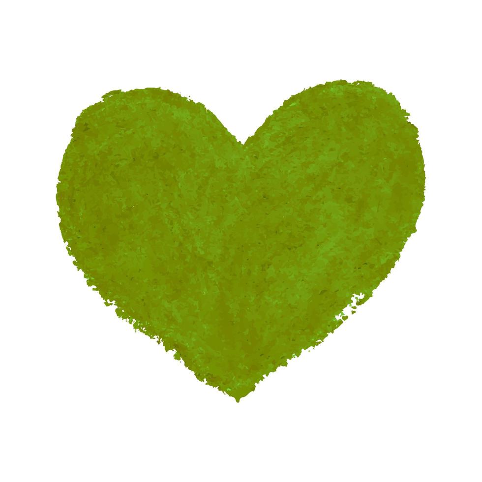 illustrazione della forma del cuore disegnata con pastelli di gesso di colore verde vettore