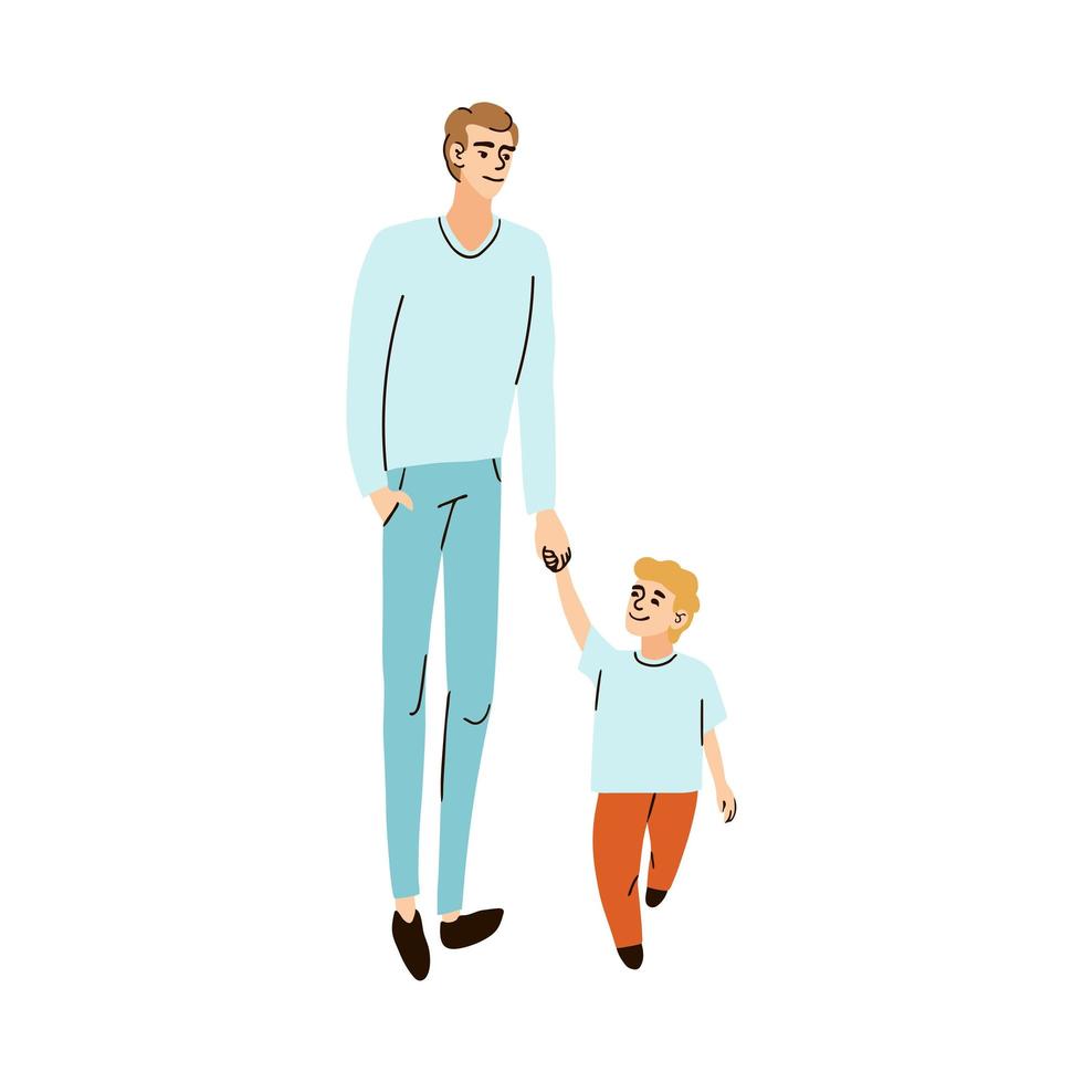 illustrazione di padre e figlio camminano mano nella mano vettore