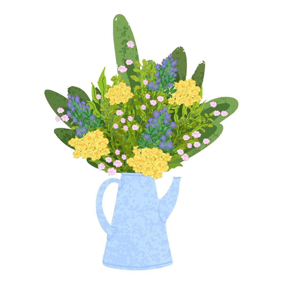 bouquet in un'illustrazione di teiera vettore