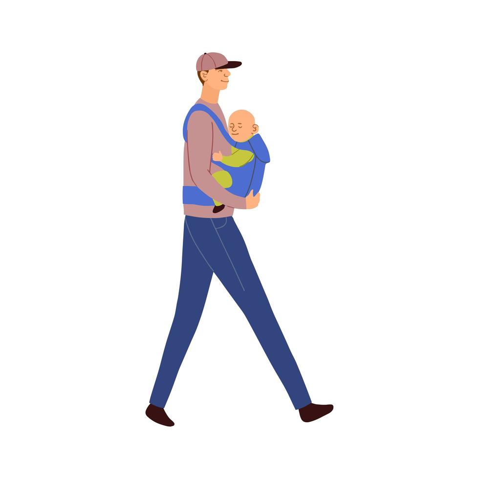 illustrazione del padre porta il bambino in uno zaino ergo vettore