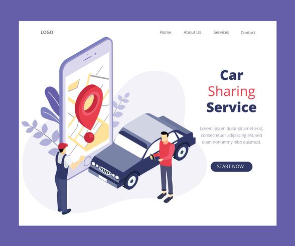 Concetto di illustrazione isometrica del servizio di car sharing vettore