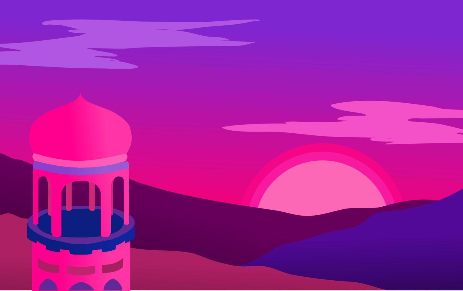 moschea islamico vettore paesaggio sfondo rosa e viola