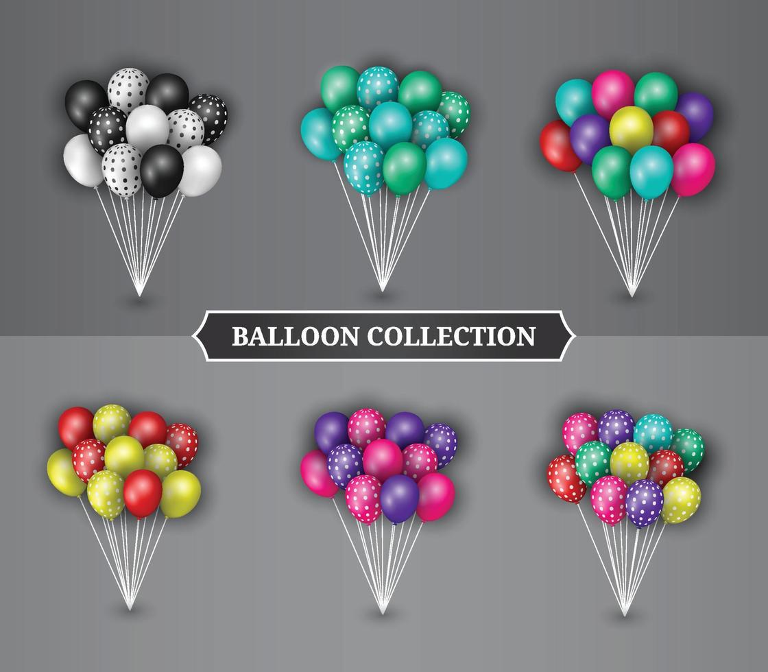 raccolta di palloncini colorati realistici per l'illustrazione vettoriale di feste di compleanno